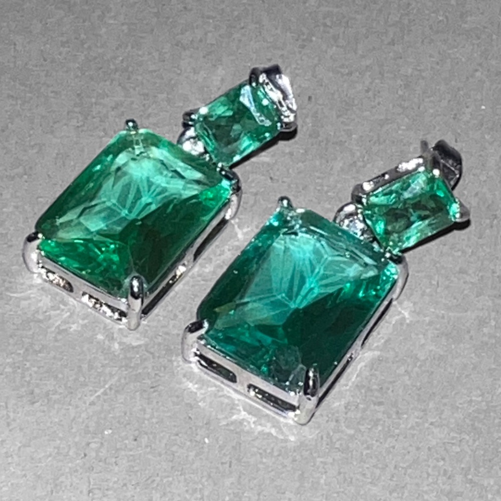 Double Emerald Cut Dangle Earrings - Picture 2 of 5